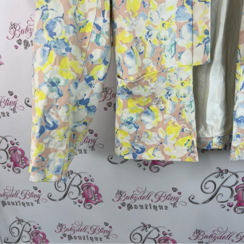 Elly M blazer flowers cardigan style pockets blue pink Pastel Floral Blazer - Picture 6 of 12